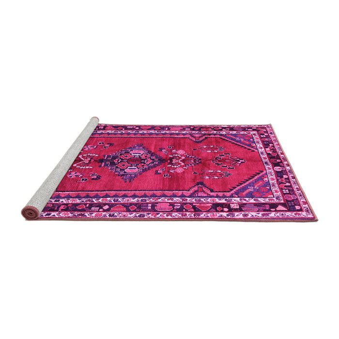 Sideview of Machine Washable Persian Pink Traditional Rug, wshtr697pnk