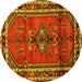 Round Machine Washable Persian Yellow Traditional Rug, wshtr697yw