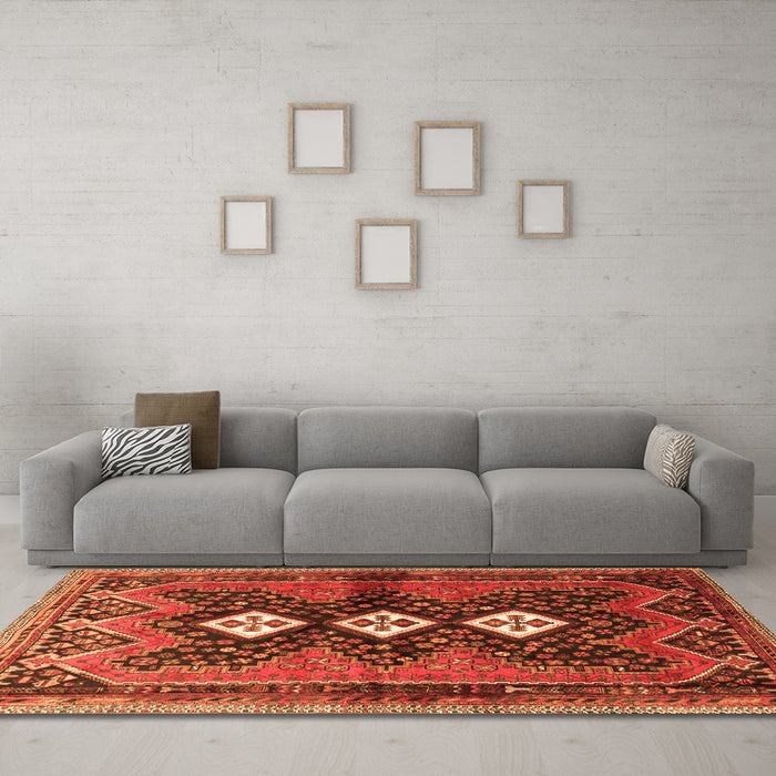 Machine Washable Persian Orange Traditional Area Rugs in a Living Room, wshtr698org