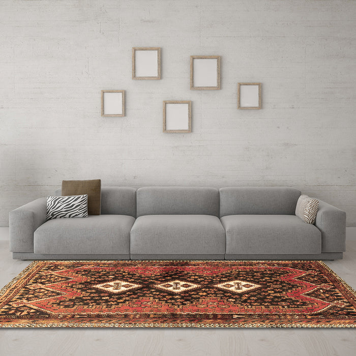 Machine Washable Persian Brown Traditional Rug in a Living Room,, wshtr698brn