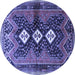 Round Machine Washable Persian Blue Traditional Rug, wshtr698blu