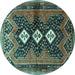 Round Persian Turquoise Traditional Rug, tr698turq