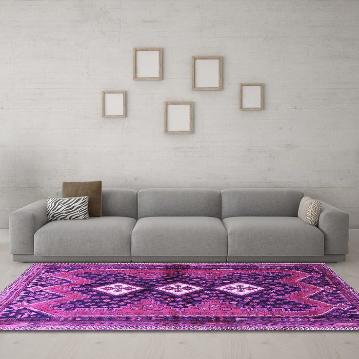 Machine Washable Persian Purple Traditional Area Rugs in a Living Room, wshtr698pur