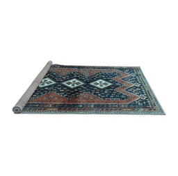 Sideview of Machine Washable Persian Light Blue Traditional Rug, wshtr698lblu
