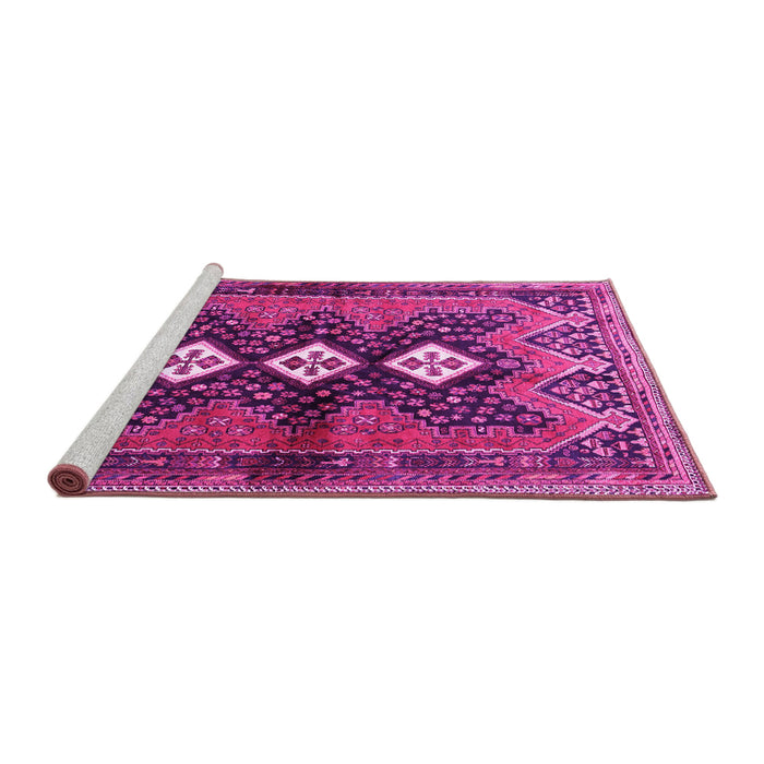 Sideview of Machine Washable Persian Pink Traditional Rug, wshtr698pnk
