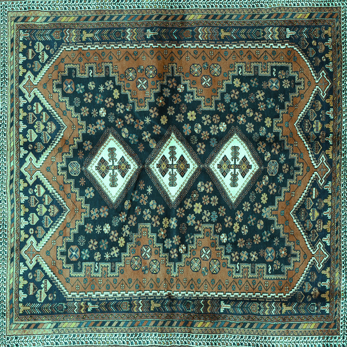 Square Machine Washable Persian Turquoise Traditional Area Rugs, wshtr698turq