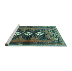 Sideview of Machine Washable Persian Turquoise Traditional Area Rugs, wshtr698turq