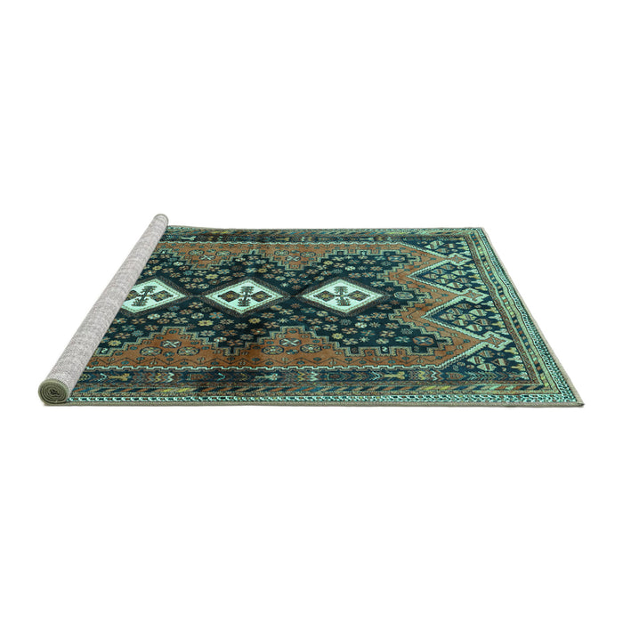 Sideview of Machine Washable Persian Turquoise Traditional Area Rugs, wshtr698turq