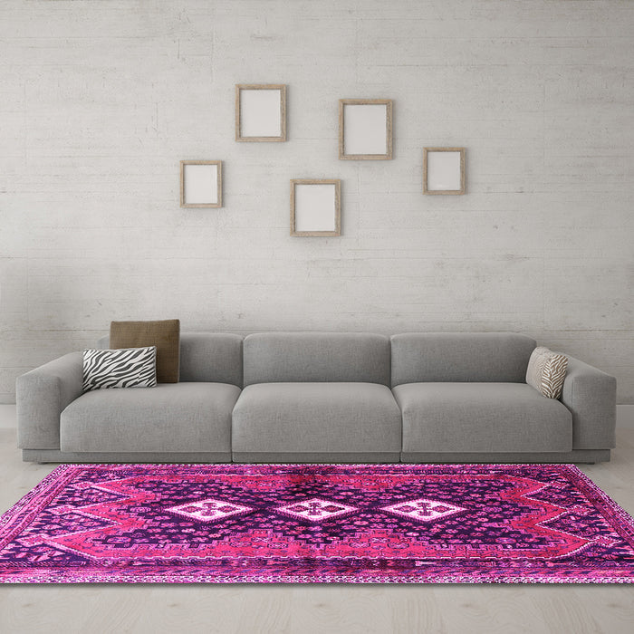Machine Washable Persian Pink Traditional Rug in a Living Room, wshtr698pnk