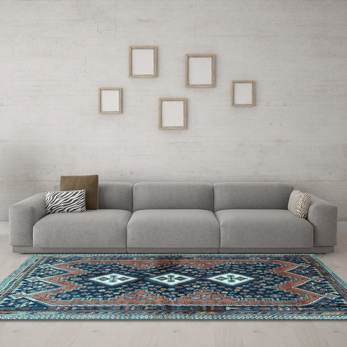 Machine Washable Persian Light Blue Traditional Rug in a Living Room, wshtr698lblu