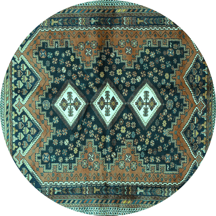 Round Machine Washable Persian Turquoise Traditional Area Rugs, wshtr698turq