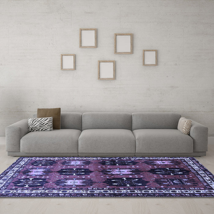 Machine Washable Persian Blue Traditional Rug in a Living Room, wshtr699blu