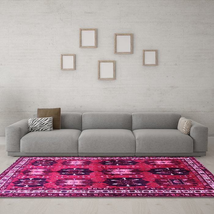 Machine Washable Persian Pink Traditional Rug in a Living Room, wshtr699pnk