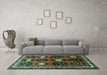 Machine Washable Persian Turquoise Traditional Area Rugs in a Living Room,, wshtr699turq