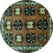 Round Machine Washable Persian Turquoise Traditional Area Rugs, wshtr699turq