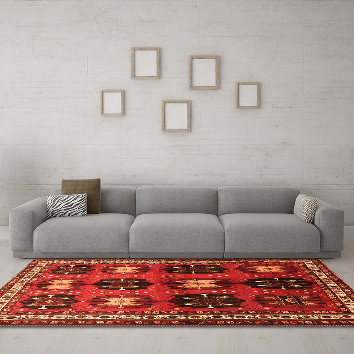 Machine Washable Persian Orange Traditional Area Rugs in a Living Room, wshtr699org