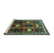 Sideview of Machine Washable Persian Turquoise Traditional Area Rugs, wshtr699turq