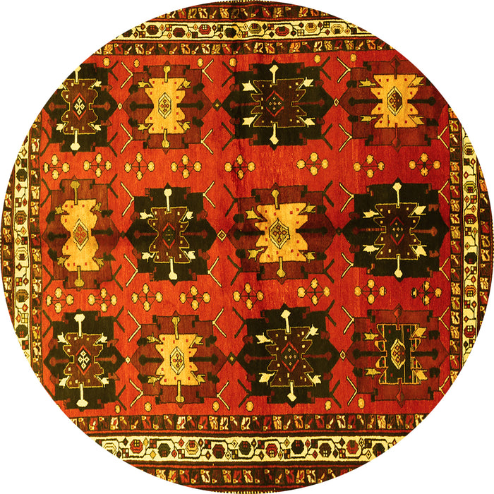 Round Machine Washable Persian Yellow Traditional Rug, wshtr699yw