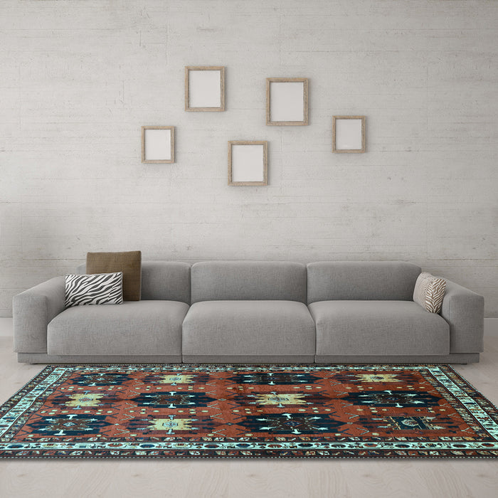 Machine Washable Persian Light Blue Traditional Rug in a Living Room, wshtr699lblu