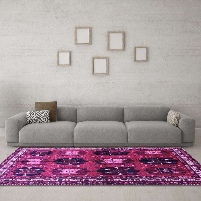 Machine Washable Persian Purple Traditional Area Rugs in a Living Room, wshtr699pur