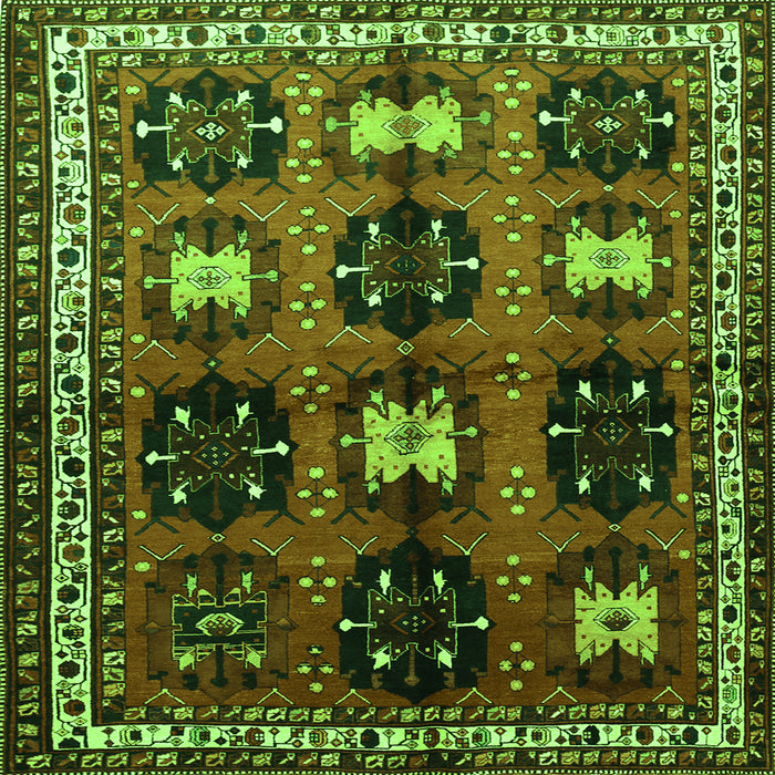 Round Machine Washable Persian Green Traditional Area Rugs, wshtr699grn
