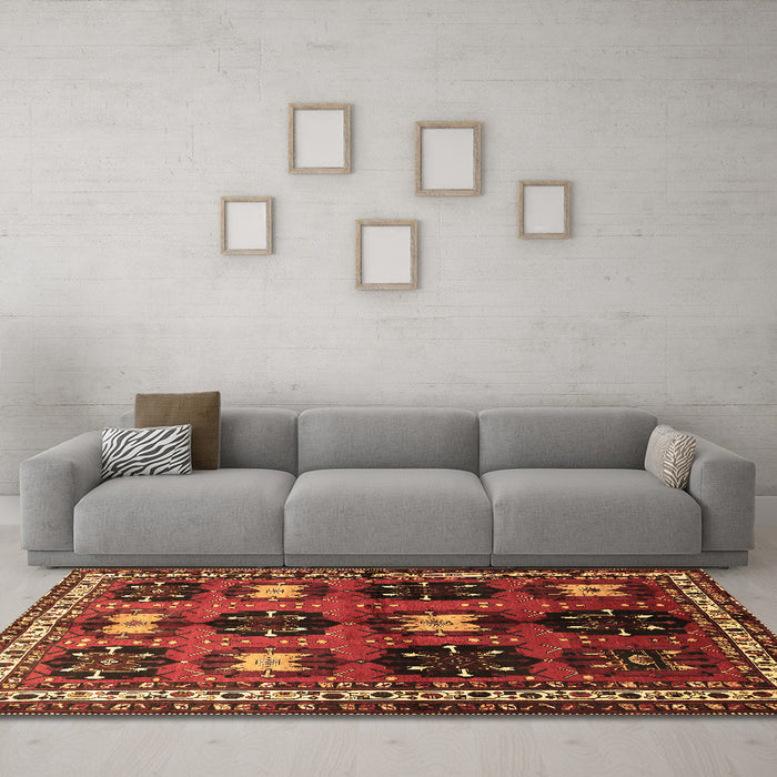 Machine Washable Persian Brown Traditional Rug in a Living Room,, wshtr699brn