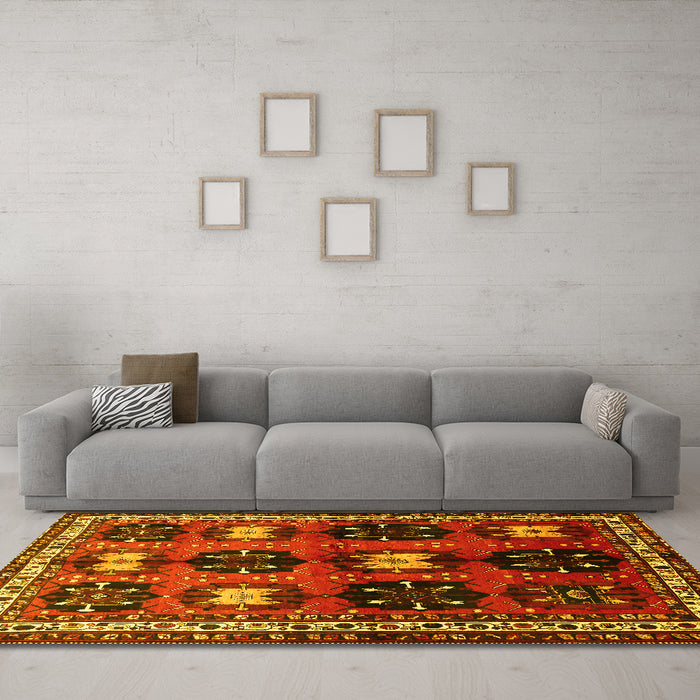 Machine Washable Persian Yellow Traditional Rug in a Living Room, wshtr699yw