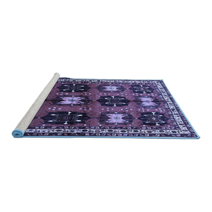Sideview of Machine Washable Persian Blue Traditional Rug, wshtr699blu