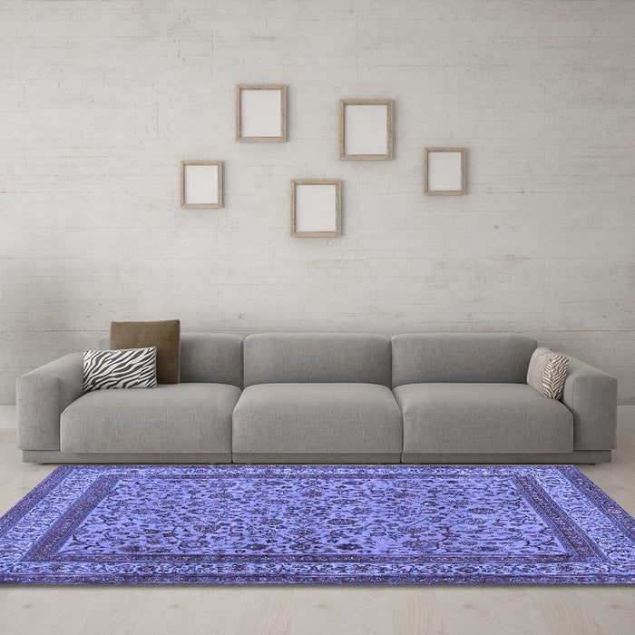Machine Washable Persian Blue Traditional Rug in a Living Room, wshtr69blu