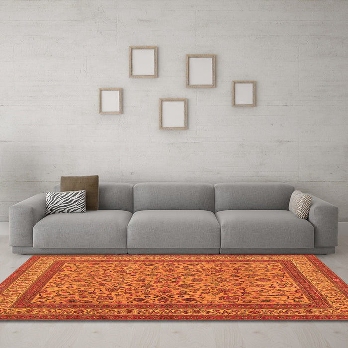 Machine Washable Persian Orange Traditional Area Rugs in a Living Room, wshtr69org