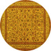 Round Machine Washable Persian Yellow Traditional Rug, wshtr69yw