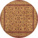 Round Persian Brown Traditional Rug, tr69brn