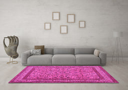 Machine Washable Persian Pink Traditional Rug in a Living Room, wshtr69pnk
