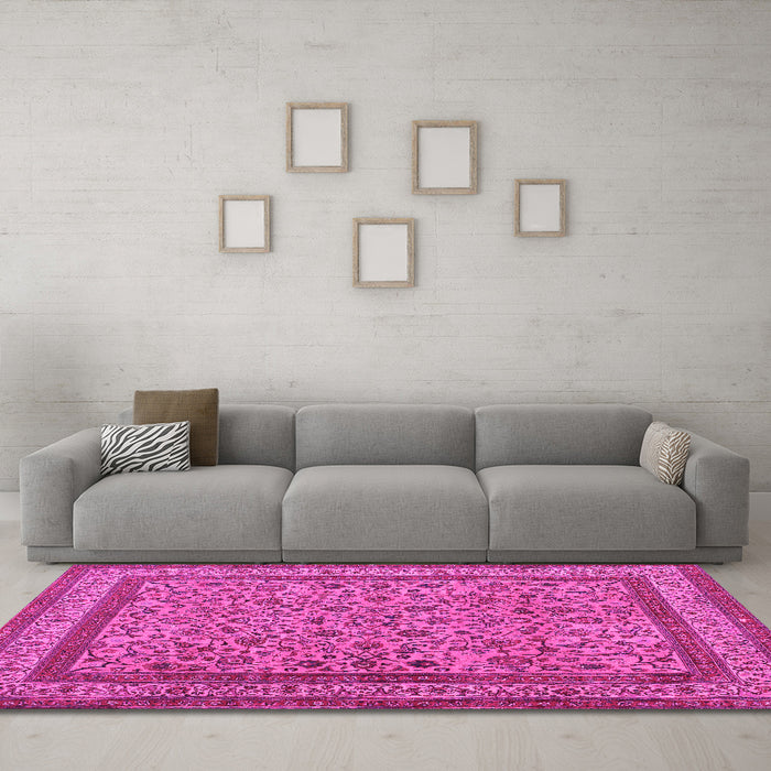 Machine Washable Persian Pink Traditional Rug in a Living Room, wshtr69pnk