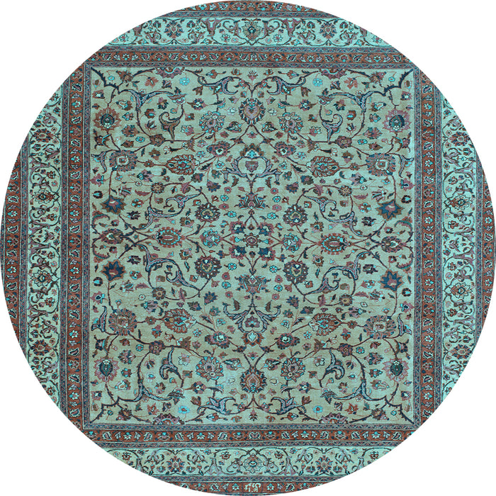 Round Machine Washable Persian Light Blue Traditional Rug, wshtr69lblu