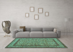 Machine Washable Persian Turquoise Traditional Area Rugs in a Living Room,, wshtr69turq