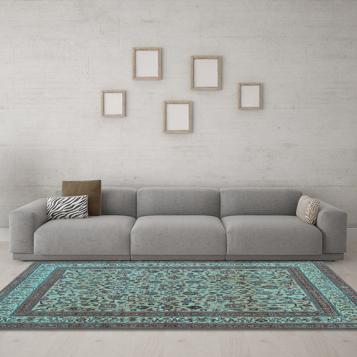 Machine Washable Persian Light Blue Traditional Rug in a Living Room, wshtr69lblu