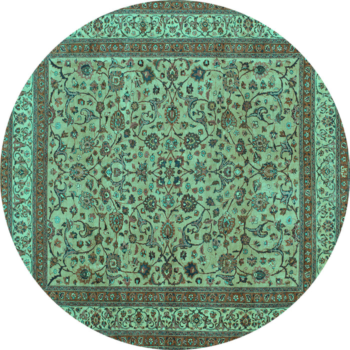 Round Machine Washable Persian Turquoise Traditional Area Rugs, wshtr69turq