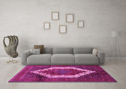 Machine Washable Persian Pink Traditional Rug in a Living Room, wshtr6pnk