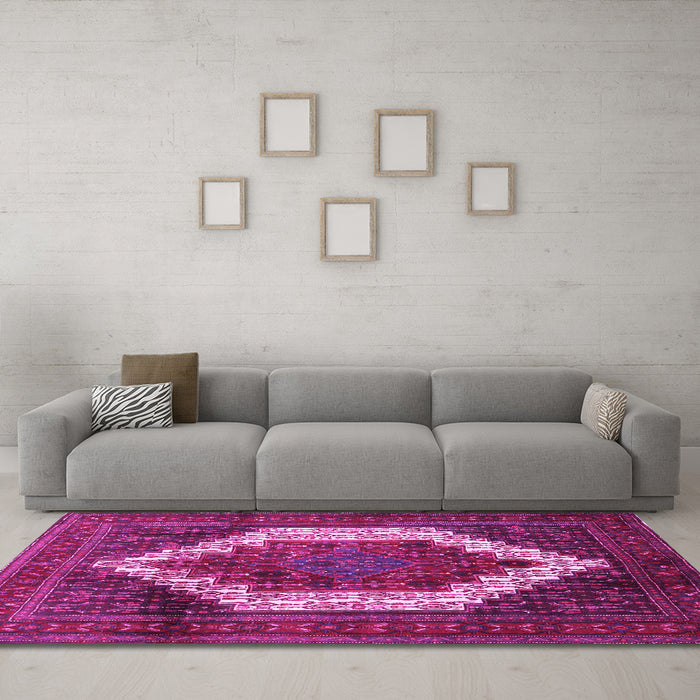 Machine Washable Persian Pink Traditional Rug in a Living Room, wshtr6pnk