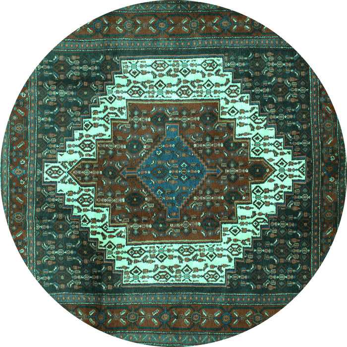 Round Machine Washable Persian Turquoise Traditional Area Rugs, wshtr6turq