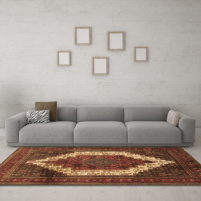 Machine Washable Persian Brown Traditional Rug in a Living Room,, wshtr6brn