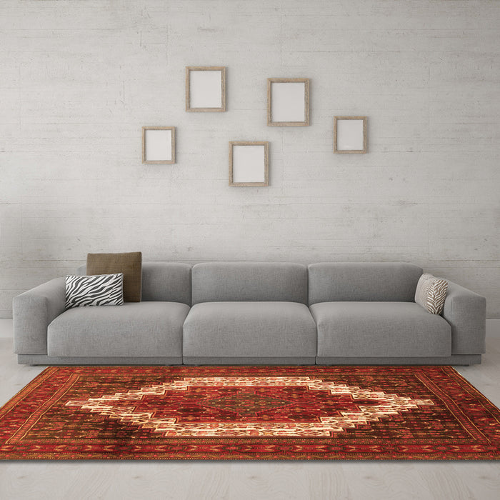 Machine Washable Persian Orange Traditional Area Rugs in a Living Room, wshtr6org