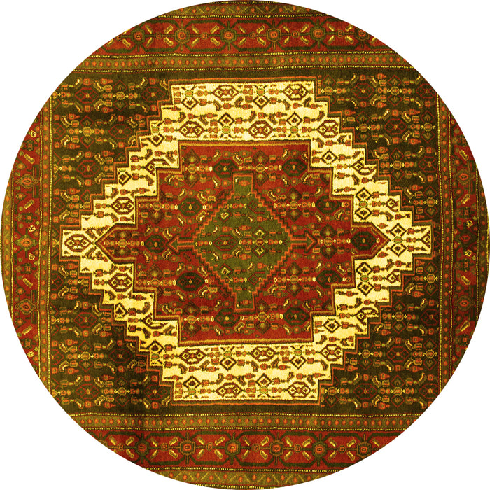 Round Machine Washable Persian Yellow Traditional Rug, wshtr6yw
