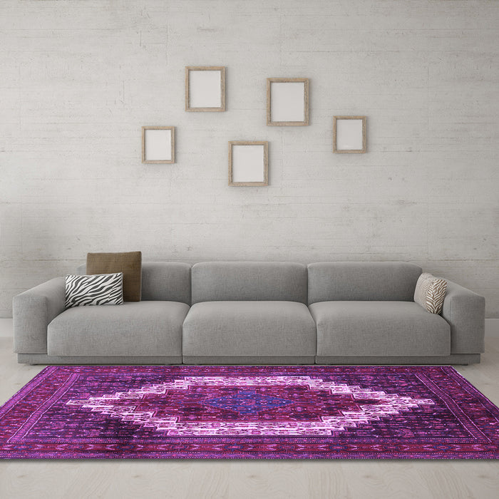 Machine Washable Persian Purple Traditional Area Rugs in a Living Room, wshtr6pur