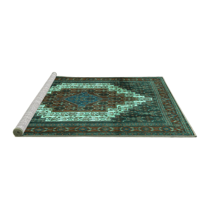Sideview of Machine Washable Persian Turquoise Traditional Area Rugs, wshtr6turq
