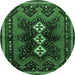 Round Machine Washable Persian Emerald Green Traditional Area Rugs, wshtr700emgrn