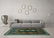 Machine Washable Persian Turquoise Traditional Area Rugs in a Living Room,, wshtr700turq