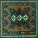 Square Machine Washable Persian Turquoise Traditional Area Rugs, wshtr700turq