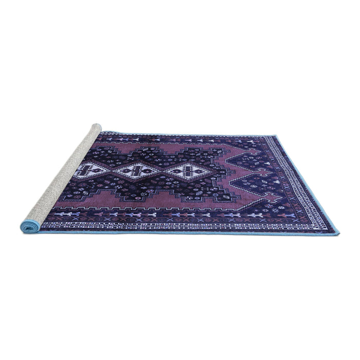 Sideview of Machine Washable Persian Blue Traditional Rug, wshtr700blu